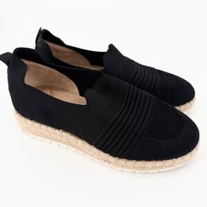 Adrienne Vittadini Sport Knit Espadrille Slip On Comfort Flats Black 6.5